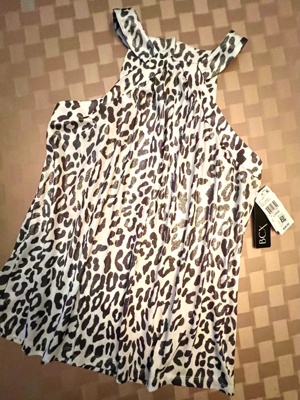 White And Charcoal BCX Leopard Shimmer Women’s Top NWT Large